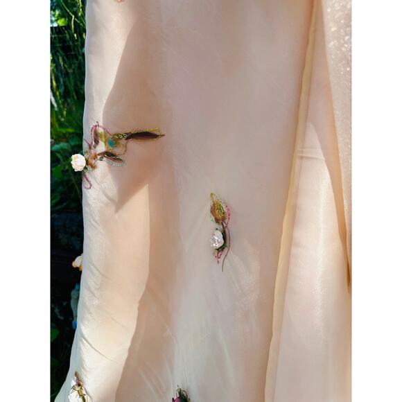 Vintage Handmade Ball Gown Handpainted 3 D Roses Fits size M 8 Full Train Peach - Picture 7 of 16